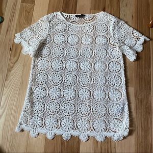Banana Republic White Floral Crochet Tee
